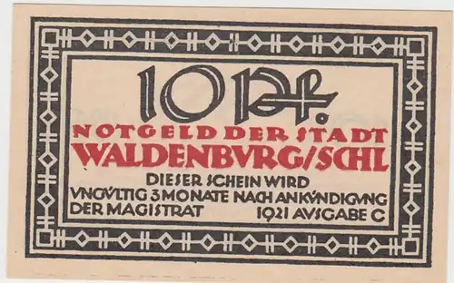 (D753) Notgeld der Stadt Waldenburg i. Schl., Wałbrzych, 10 Pf. 1921