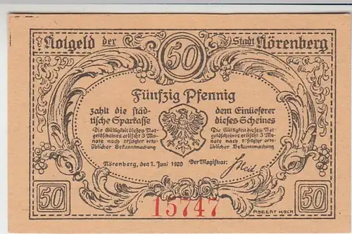 (D757) Notgeld der Stadt Nörenberg, Ińsko, 50 Pfennig 1920