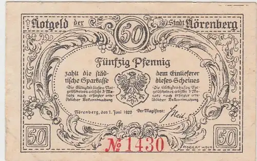 (D759) Notgeld der Stadt Nörenberg, Ińsko, 50 Pfennig 1920