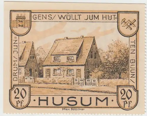 (D763) Notgeld der Stadt Husum, 20 Pfennig 1921, abgetrennt