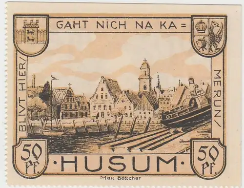 (D764) Notgeld der Stadt Husum, 50 Pfennig 1921, abgetrennt