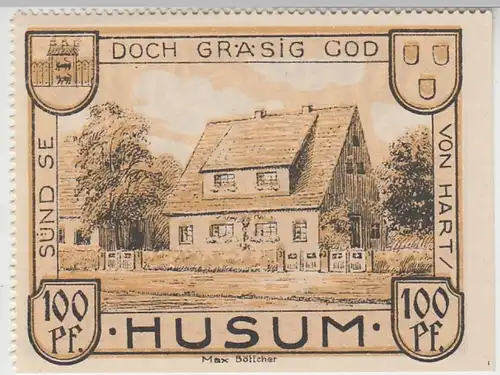 (D766) Notgeld der Stadt Husum, 100 Pfennig 1921, abgetrennt