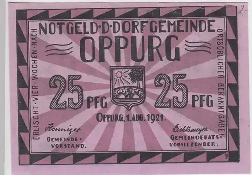 (D767) Notgeld der Dorfgemeinde Oppurg, 25 Pfennig 1921