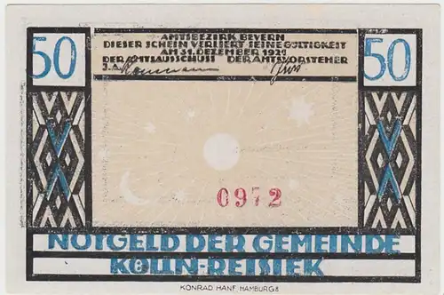 (D768) Notgeld der Gemeinde Kölln-Reisiek, 50 Pfennig 1921