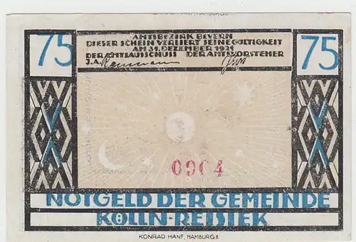 (D770) Notgeld der Gemeinde Kölln-Reisiek, 75 Pfennig 1921