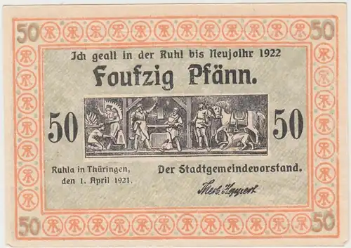 (D774) Notgeld der Stadt Ruhla, 50 Pfennig 1921, Motiv 1