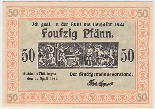 (D776) Notgeld der Stadt Ruhla, 50 Pfennig 1921, Motiv 3