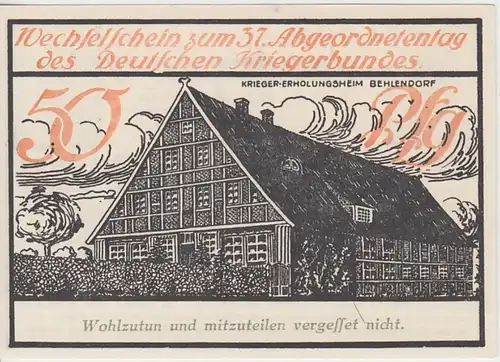 (D781) Notgeld, Wechselschein anl. d. 37. Abgeordnetentag d. Dt. Kriegerbundes 1921, 50 Pf.