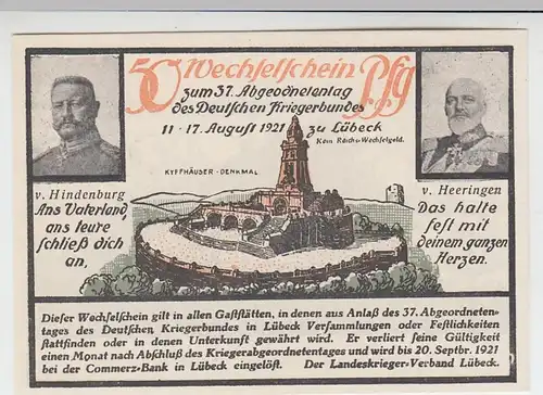 (D781) Notgeld, Wechselschein anl. d. 37. Abgeordnetentag d. Dt. Kriegerbundes 1921, 50 Pf.