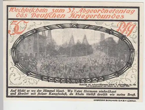 (D783) Notgeld, Wechselschein anl. d. 37. Abgeordnetentag d. Dt. Kriegerbundes 1921, 50 Pf.