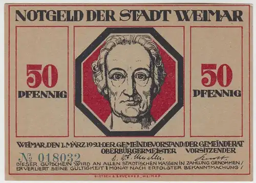 (D791) Notgeld der Stadt Weimar, 50 Pfennig 1921, Motiv 3