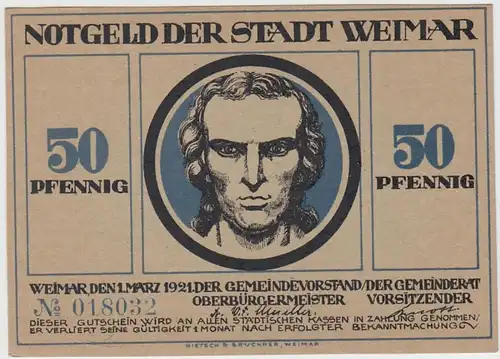 (D793) Notgeld der Stadt Weimar, 50 Pfennig 1921, Motiv 5