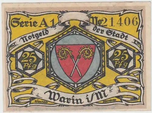 (D801) Notgeld der Stadt Warin i.M., 25 Pfennig 1922, Motiv 1