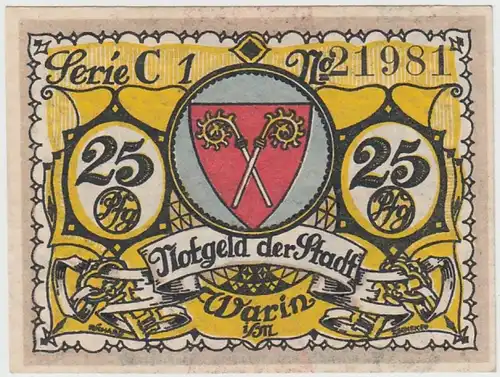 (D802) Notgeld der Stadt Warin i.M., 25 Pfennig 1922, Motiv 2