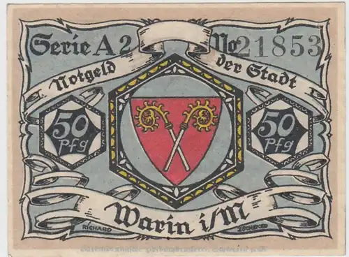 (D805) Notgeld der Stadt Warin i.M., 50 Pfennig 1922, Motiv 2