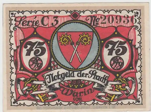 (D808) Notgeld der Stadt Warin i.M., 75 Pfennig 1922, Motiv 2