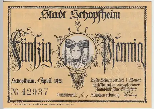 (D811) Notgeld der Stadt Schopfheim, 50 Pfennig 1921, Motiv 3