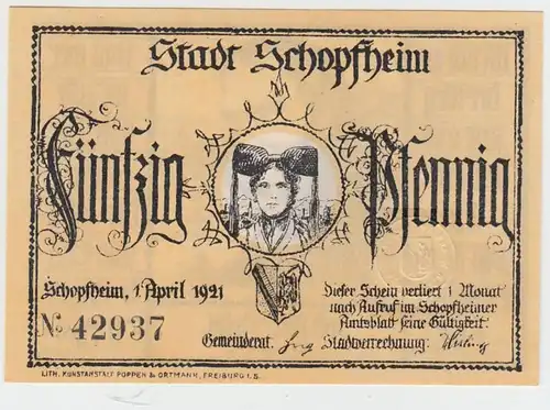 (D812) Notgeld der Stadt Schopfheim, 50 Pfennig 1921, Motiv 4