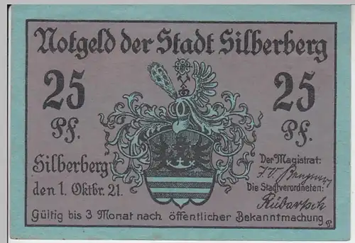 (D815) Notgeld der Stadt Silberberg, Srebrna Góra, 25 Pfennig 1921