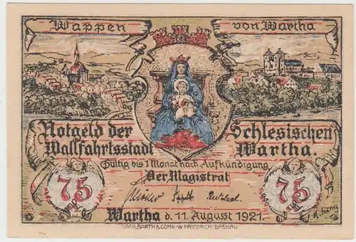 (D818) Notgeld der Stadt Wartha, Bardo, 75 Pfennig 1921, Warthabergkapelle
