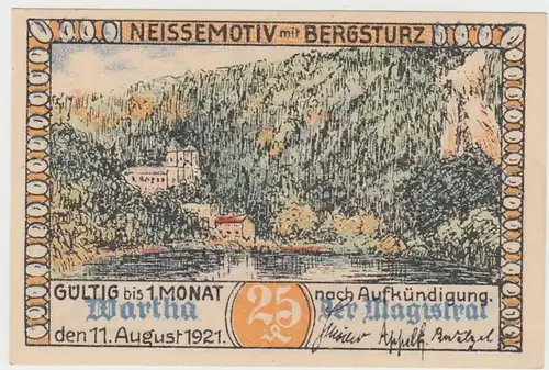 (D820) Notgeld der Stadt Wartha, Bardo, 25 Pfennig 1921, Neissemotiv m. Bergsturz