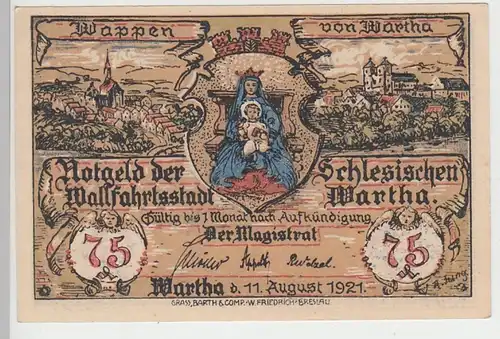 (D821) Notgeld der Stadt Wartha, Bardo, 75 Pfennig 1921, Alte Neissebrücke