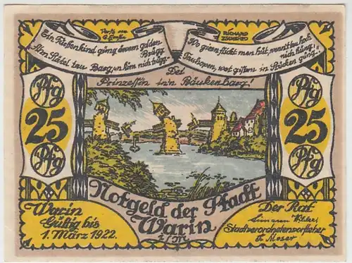 (D824) Notgeld der Stadt Warin i.M., 25 Pfennig 1922, Motiv 2