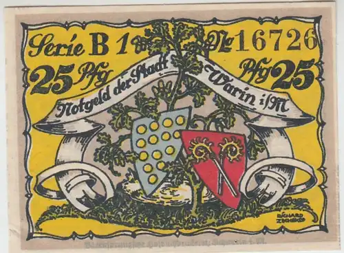 (D825) Notgeld der Stadt Warin i.M., 25 Pfennig 1922, Motiv 3