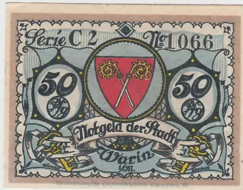 (D827) Notgeld der Stadt Warin i.M., 50 Pfennig 1922, Motiv 1