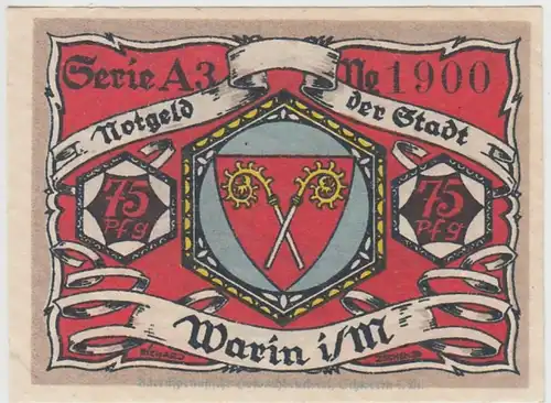 (D828) Notgeld der Stadt Warin i.M., 75 Pfennig 1922, Motiv 3