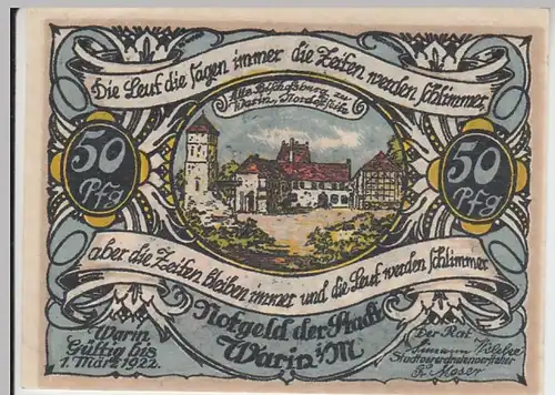 (D831) Notgeld der Stadt Warin i.M., 50 Pfennig 1922, Motiv 3