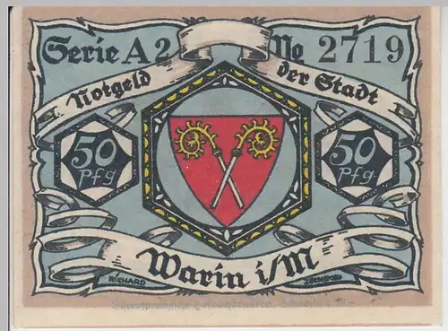 (D832) Notgeld der Stadt Warin i.M., 50 Pfennig 1922, Motiv 2