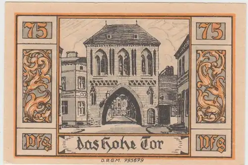 (D835) Notgeld der Stadt Belgard, Białogard, 75 Pfennig 1920/21, das Hohe Tor