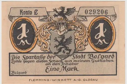 (D836) Notgeld der Stadt Belgard, Białogard, 1 Mark 1920/21, Strillengang