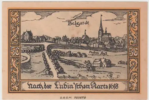 (D837) Notgeld der Stadt Belgard, Białogard, 50 Pfennig 1920/21, n.d. Lubmin'schen Karte