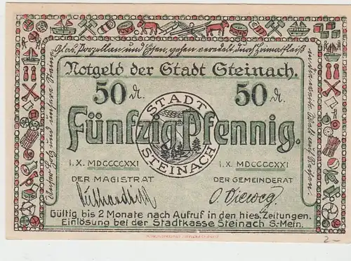 (D842) Notgeld der Stadt Steinach (Thür.), 50 Pfennig 1921