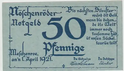 (D868) Notgeld der Stadt Nöschenrode, 50 Pfennig 1921, Scherenschnitt v. Maria Alde 2