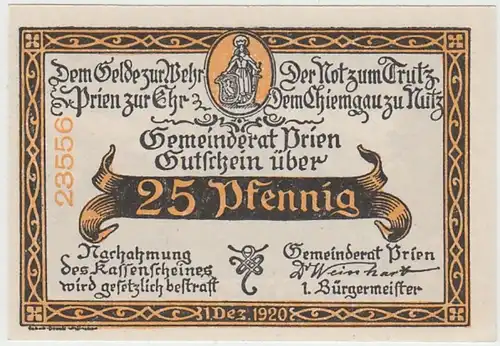 (D876) Notgeld der Stadt Prien a. Chiemsee, 25 Pfennig 1920