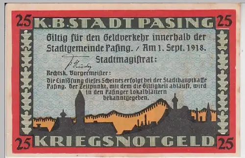 (D877) Notgeld der Stadt Pasing, 25 Pfennig 1918, Version 1