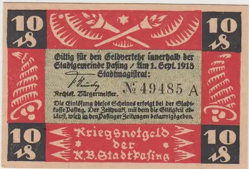 (D880) Notgeld der Stadt Pasing, 10 Pfennig 1918