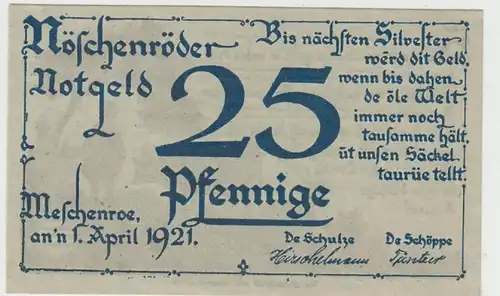 (D883) Notgeld der Stadt Nöschenrode, 25 Pfennig 1921, Scherenschnitt v. Maria Alde 2