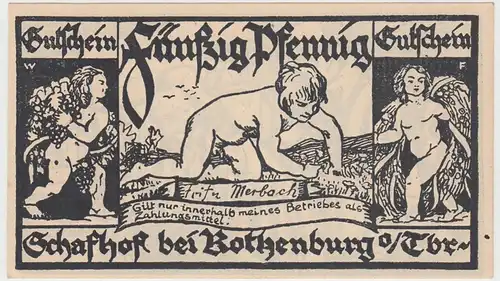 (D887) Notgeld der Stadt Rothenburg o. Tbr., 50 Pfennig Gutschein vom Schafhof