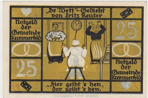 (D896) Notgeld der Gemeinde Kummerfeld, 25 Pfennig, Wettgedicht 1