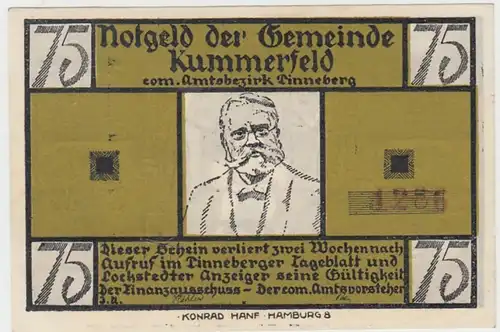 (D898) Notgeld der Gemeinde Kummerfeld, 75 Pfennig, Wettgedicht