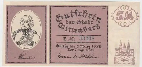 (D907) Notgeld der Stadt Wittenberg, 5 Mark 1922