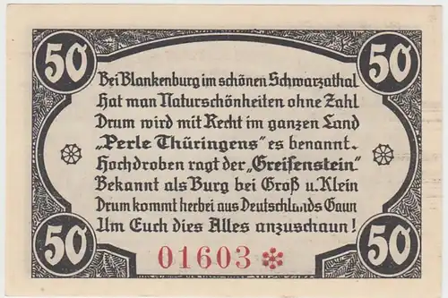 (D915) Notgeld der Burgruine Greifenstein b. Blankenburg, 50 Pfennig 1921, blau