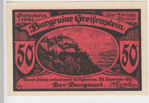 (D917) Notgeld der Burgruine Greifenstein b. Blankenburg, 50 Pfennig 1921, rot