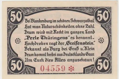 (D917) Notgeld der Burgruine Greifenstein b. Blankenburg, 50 Pfennig 1921, rot