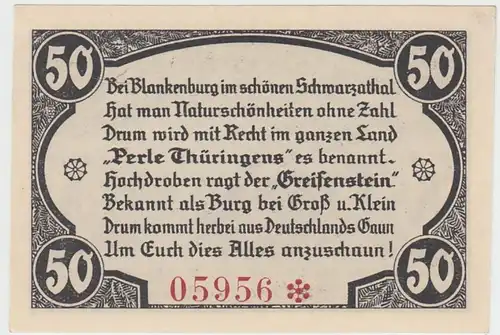 (D918) Notgeld der Burgruine Greifenstein b. Blankenburg, 50 Pfennig 1921, grün