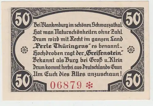 (D919) Notgeld der Burgruine Greifenstein b. Blankenburg, 50 Pfennig 1921, violett